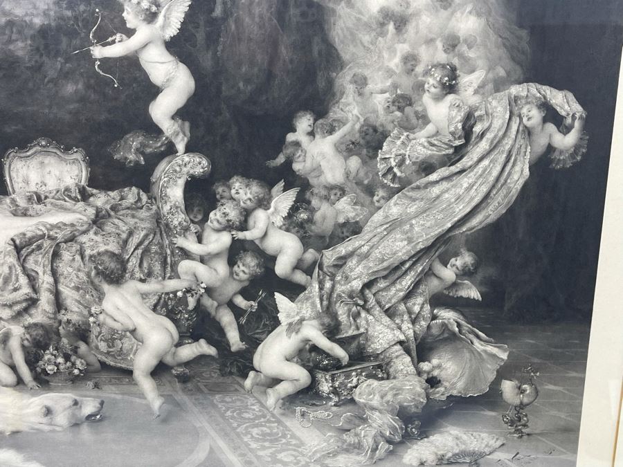 Antique Engraving By F. Vinea Firenze Titled 'Un Reve D' Amour' 'A Dream Of Love' 1896 Fishel Adler & Schwartz NY Printed In Austria Francesco Vinea (Italian, 1845-1902) Facsimile Signed Lower Right / Appears To Be Pencil Signed By F. Vinea In Lower Left [Photo 12]