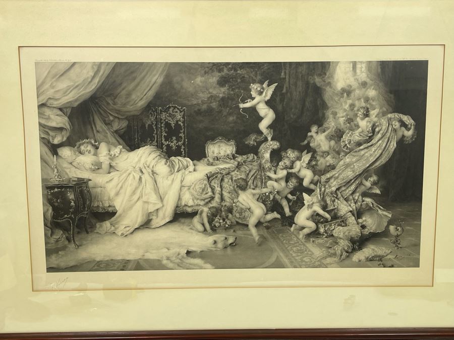 Antique Engraving By F. Vinea Firenze Titled 'Un Reve D' Amour' 'A Dream Of Love' 1896 Fishel Adler & Schwartz NY Printed In Austria Francesco Vinea (Italian, 1845-1902) Facsimile Signed Lower Right / Appears To Be Pencil Signed By F. Vinea In Lower Left [Photo 7]