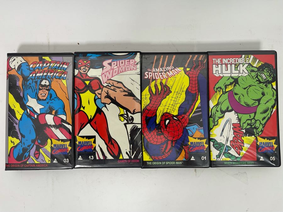 (4) Vintage Marvel Comics VHS Tapes: Captain America, Spider Woman, The Amazing Spider-Man And The Incredible Hulk [Photo 2]