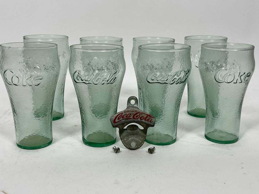Eight Coca-Cola Coke Glasses 6H And Drink Coca-Cola Metal Bottle Opener [Photo 2]