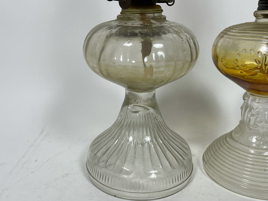 Pair Of Vintage Glass Kerosene Lamps 19H [Photo 4]