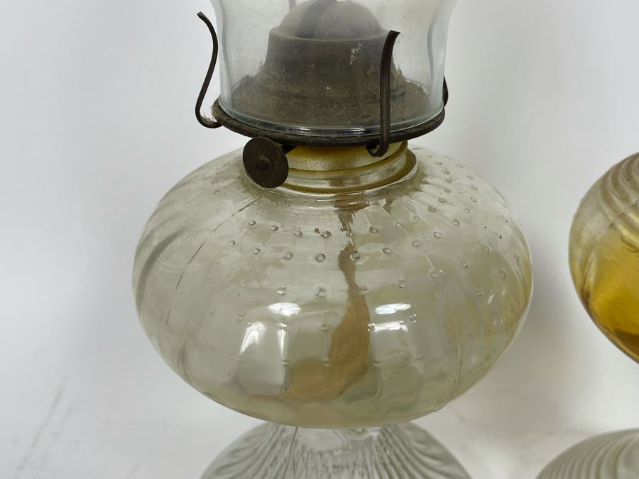 Pair Of Vintage Glass Kerosene Lamps 19H [Photo 5]