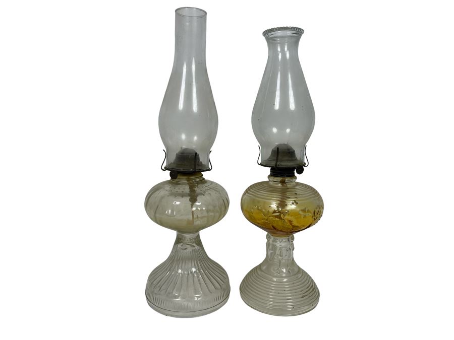 Pair Of Vintage Glass Kerosene Lamps 19H [Photo 1]