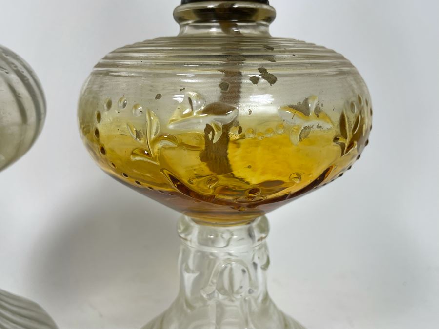 Pair Of Vintage Glass Kerosene Lamps 19H [Photo 2]