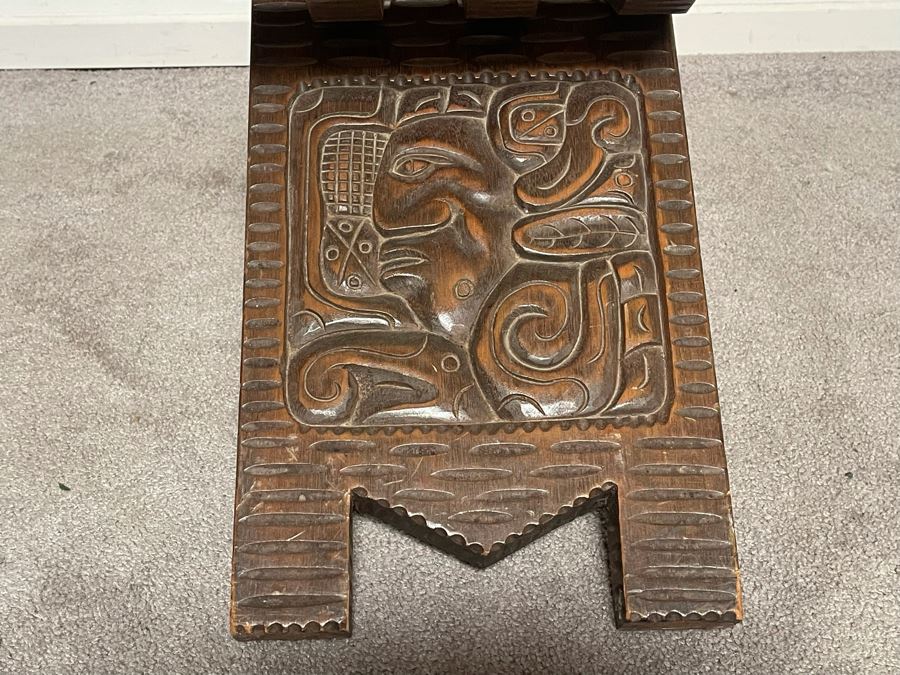 Carved Wooden Folding Bench Seat Chair From Honduras 29W X 16H [Photo 6]