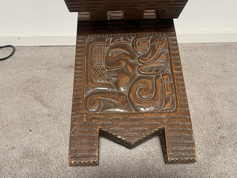 Carved Wooden Folding Bench Seat Chair From Honduras 29W X 16H [Photo 5]