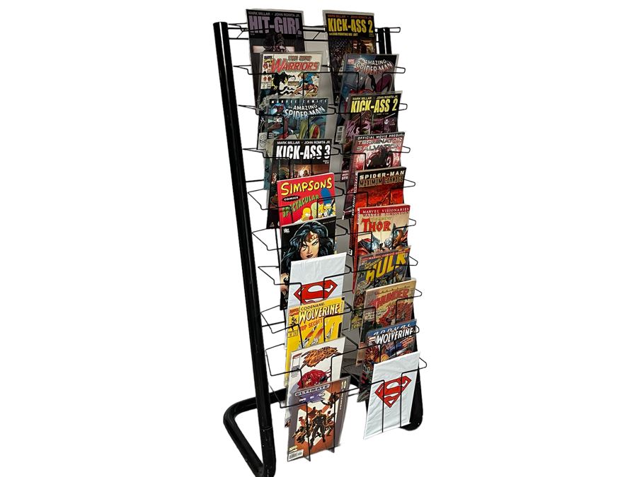 Metal Magazine / Comic Book Rack Filled With Vintage Comic Books 21.5W X 19D X 50H - See Photos For Comic Books [Photo 1]