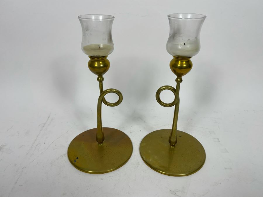 Pair Of Brass Candlesticks 12H [Photo 3]