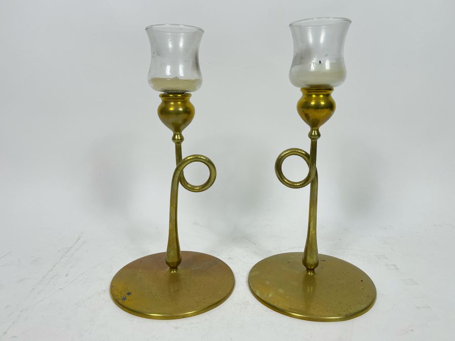 Pair Of Brass Candlesticks 12H [Photo 2]