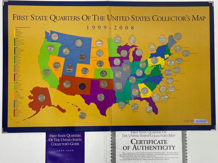 First State Quarters Of The United States Collector's Map 1999-2008 Missing New Mexico Quarter