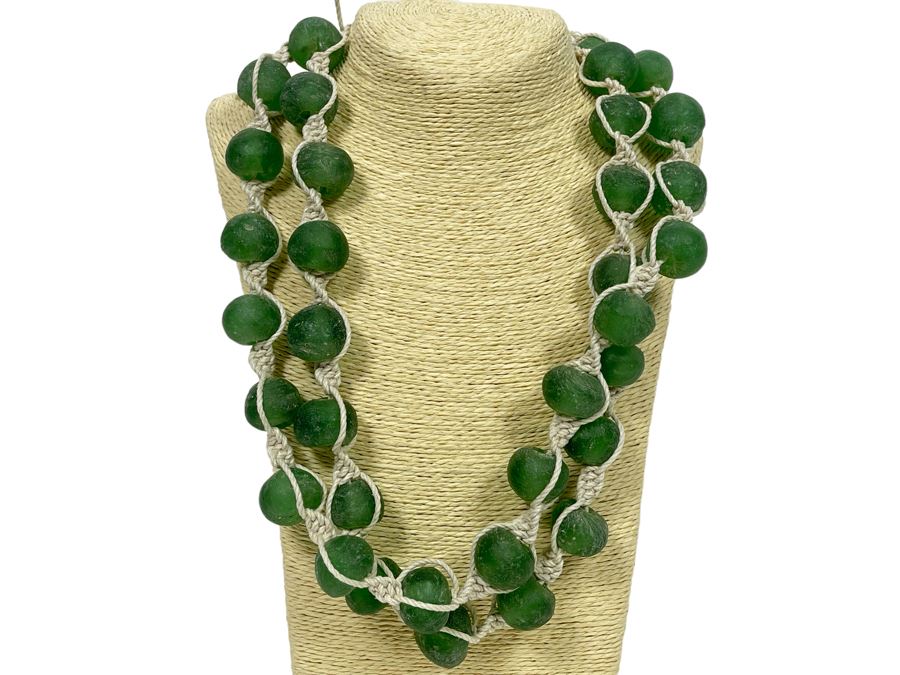 New Pair Of Large Green Glass Beaded 28' Necklaces Retails $100 [Photo 1]