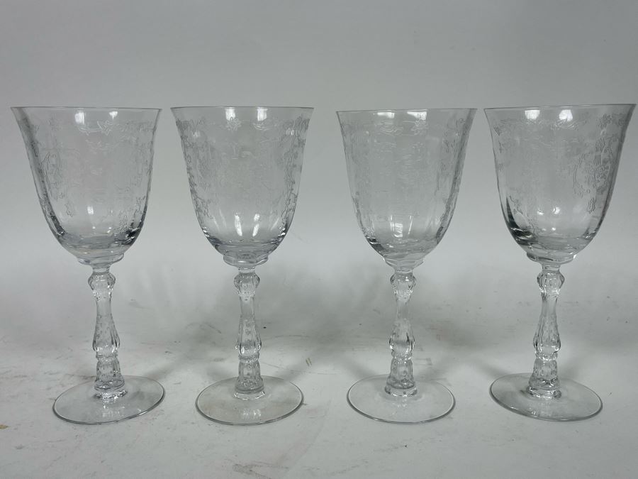 (4) Signed Fostoria Stemware Glasses 7.5H