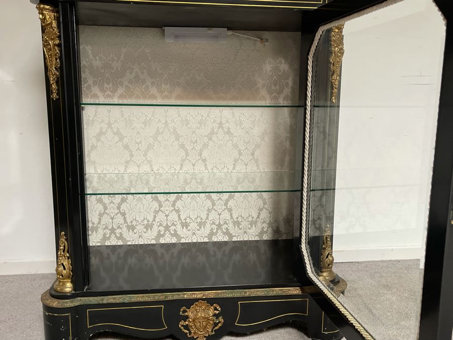 Stunning French Ebonized Wooden Display Cabinet With Gilt Bronze Ornamentation 32W X 15D X 41H [Photo 10]