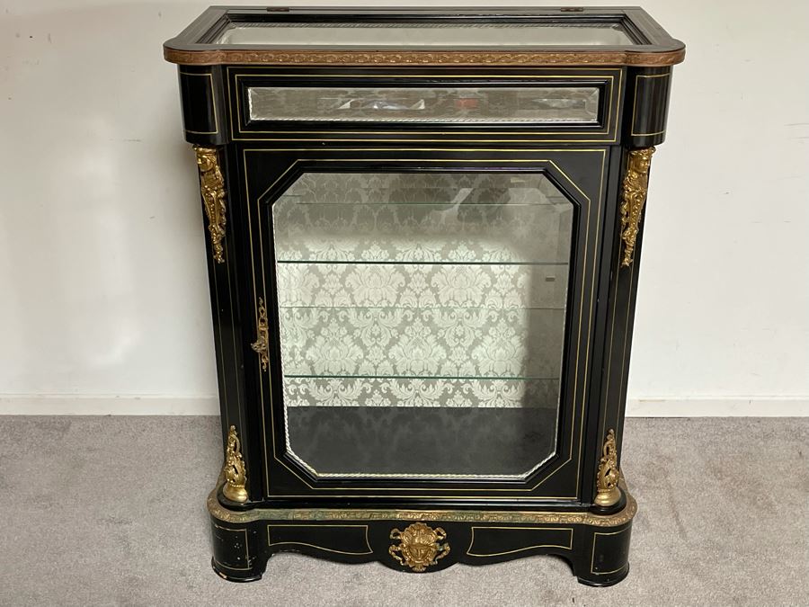 Stunning French Ebonized Wooden Display Cabinet With Gilt Bronze Ornamentation 32W X 15D X 41H [Photo 3]