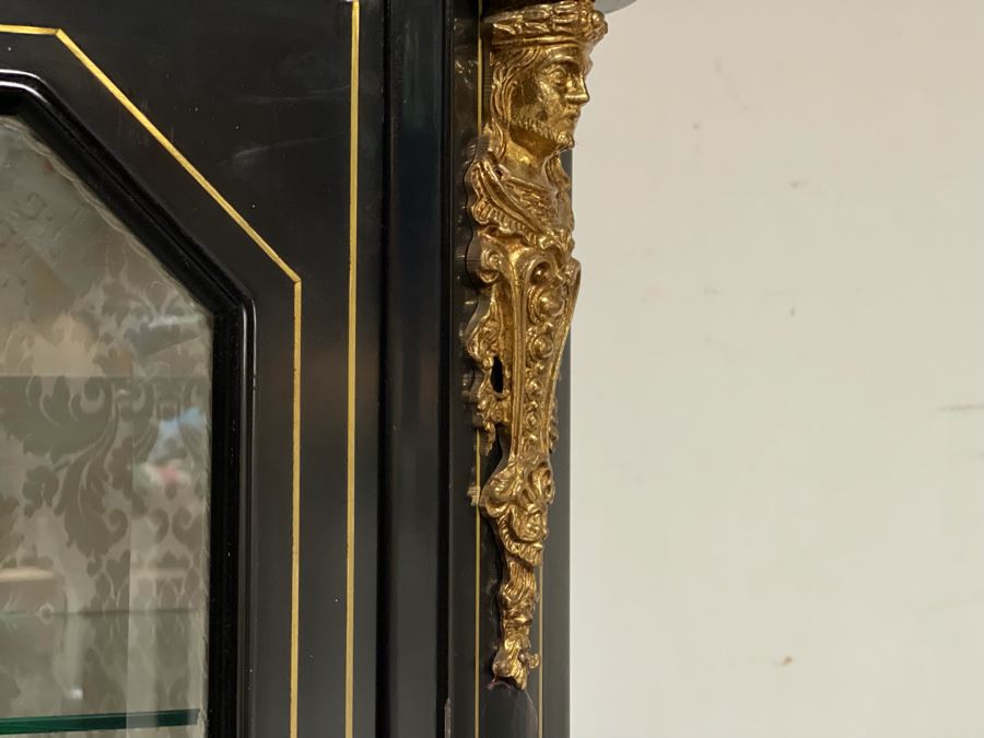 Stunning French Ebonized Wooden Display Cabinet With Gilt Bronze Ornamentation 32W X 15D X 41H [Photo 9]