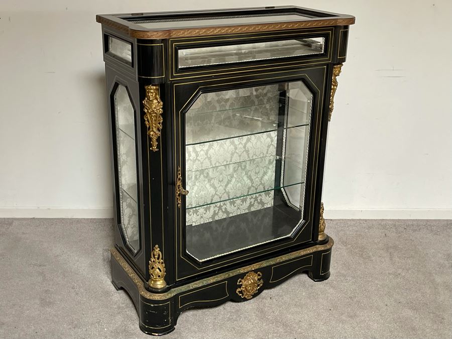 Stunning French Ebonized Wooden Display Cabinet With Gilt Bronze Ornamentation 32W X 15D X 41H [Photo 4]