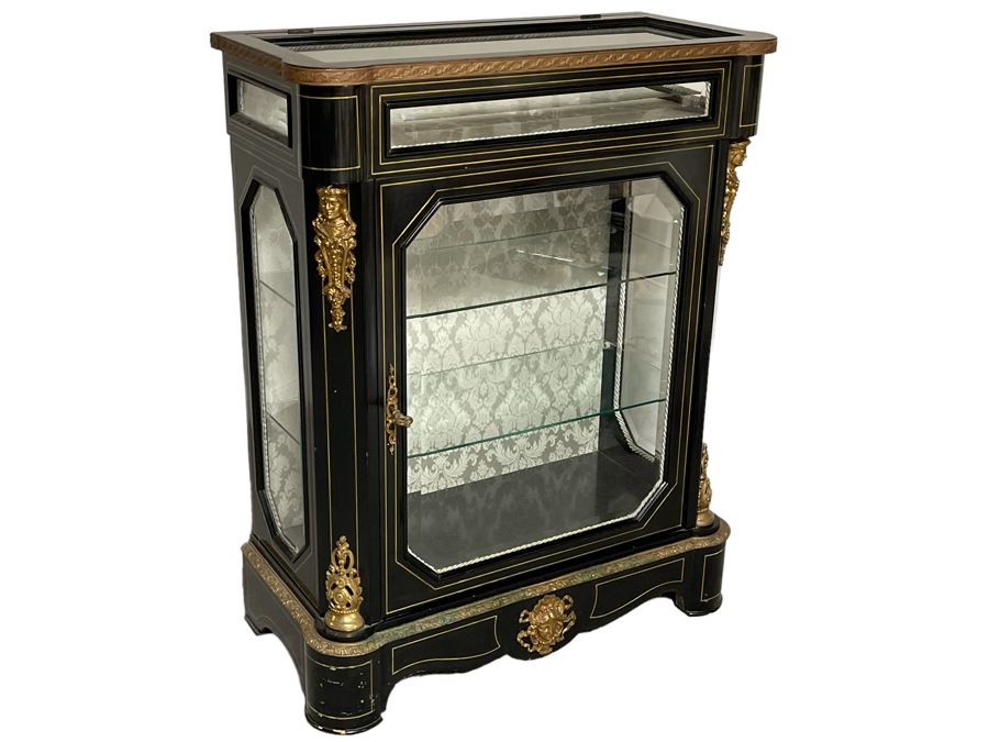 Stunning French Ebonized Wooden Display Cabinet With Gilt Bronze Ornamentation 32W X 15D X 41H [Photo 1]