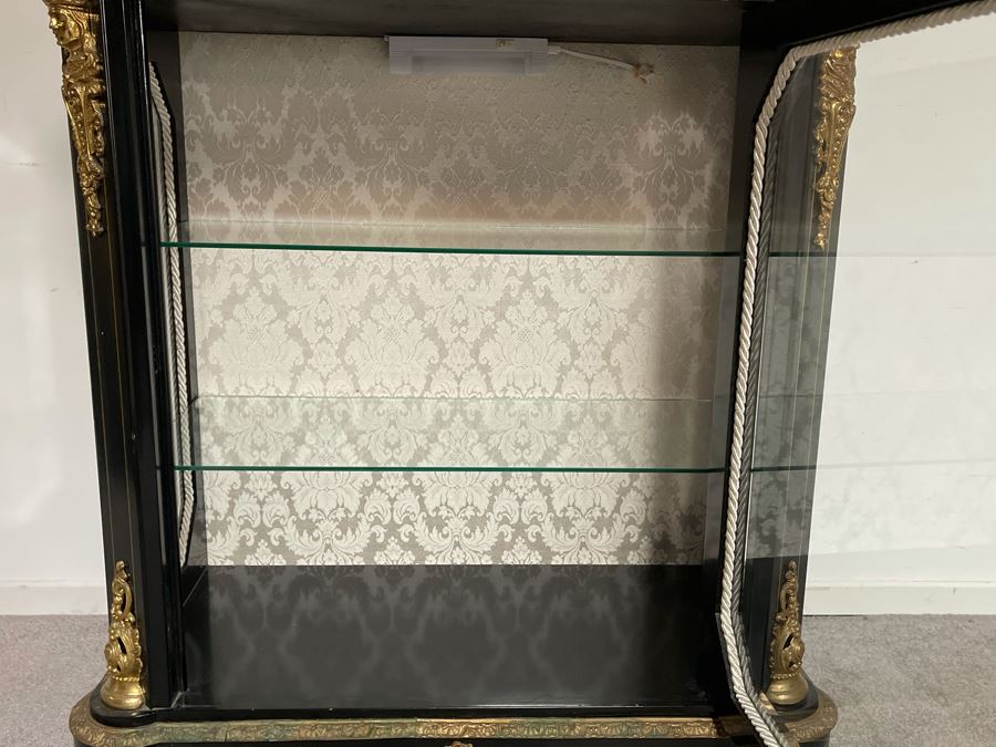 Stunning French Ebonized Wooden Display Cabinet With Gilt Bronze Ornamentation 32W X 15D X 41H [Photo 11]