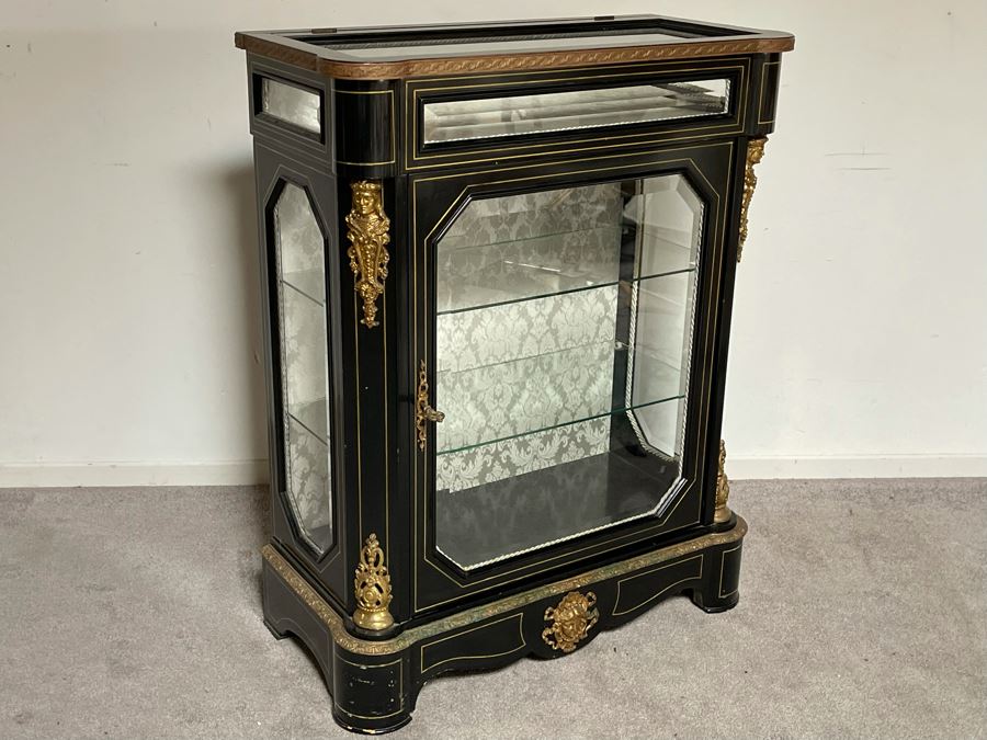 Stunning French Ebonized Wooden Display Cabinet With Gilt Bronze Ornamentation 32W X 15D X 41H [Photo 5]