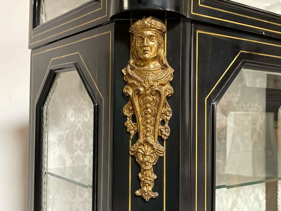 Stunning French Ebonized Wooden Display Cabinet With Gilt Bronze Ornamentation 32W X 15D X 41H [Photo 6]
