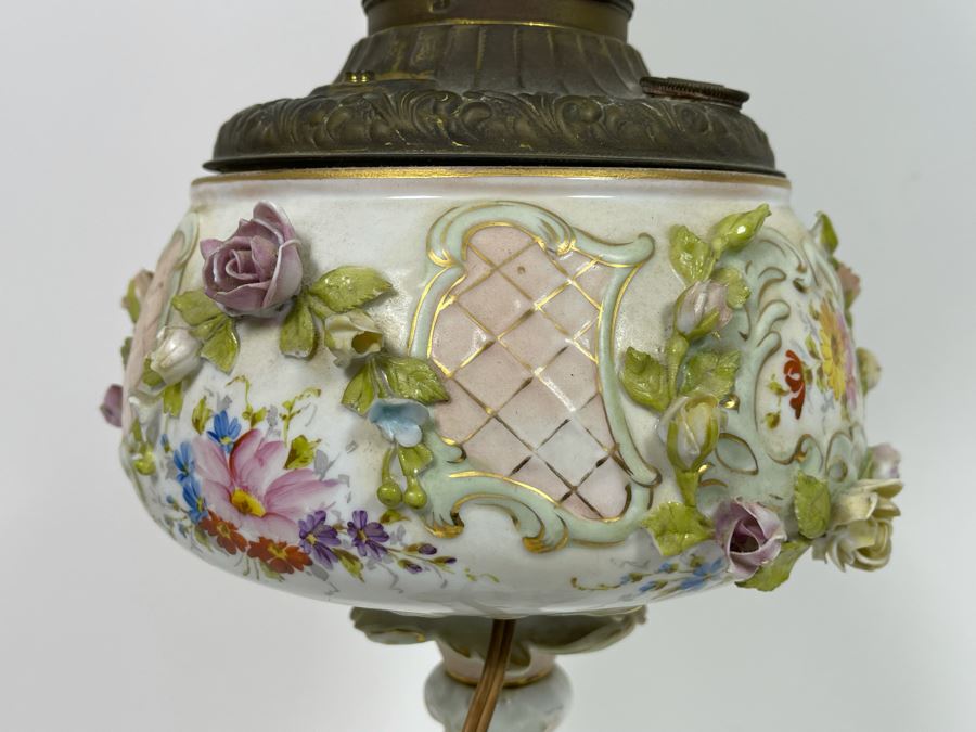 Vintage Electrified Table Lamp With Hand Painted Glass Globe 8W X 24H [Photo 10]