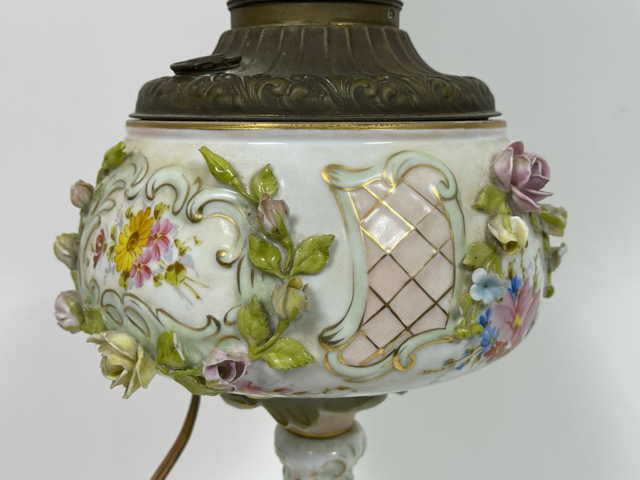 Vintage Electrified Table Lamp With Hand Painted Glass Globe 8W X 24H [Photo 14]