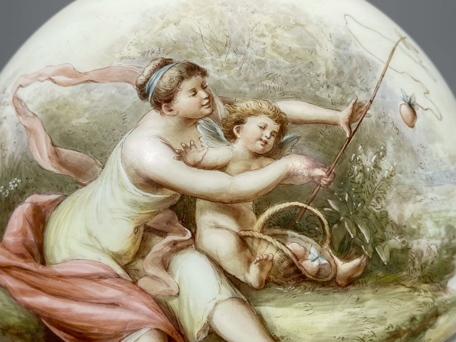 Vintage Electrified Table Lamp With Hand Painted Glass Globe 8W X 24H [Photo 5]