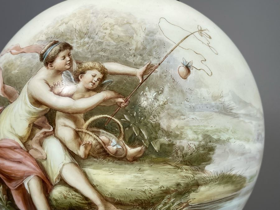 Vintage Electrified Table Lamp With Hand Painted Glass Globe 8W X 24H [Photo 6]