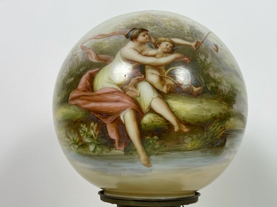 Vintage Electrified Table Lamp With Hand Painted Glass Globe 8W X 24H [Photo 9]