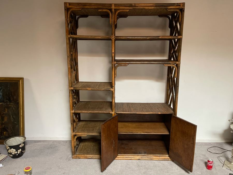 Mid-Century Bamboo / Rattan Bookshelf Display Cabinet 54W X 18D X 78H [Photo 5]