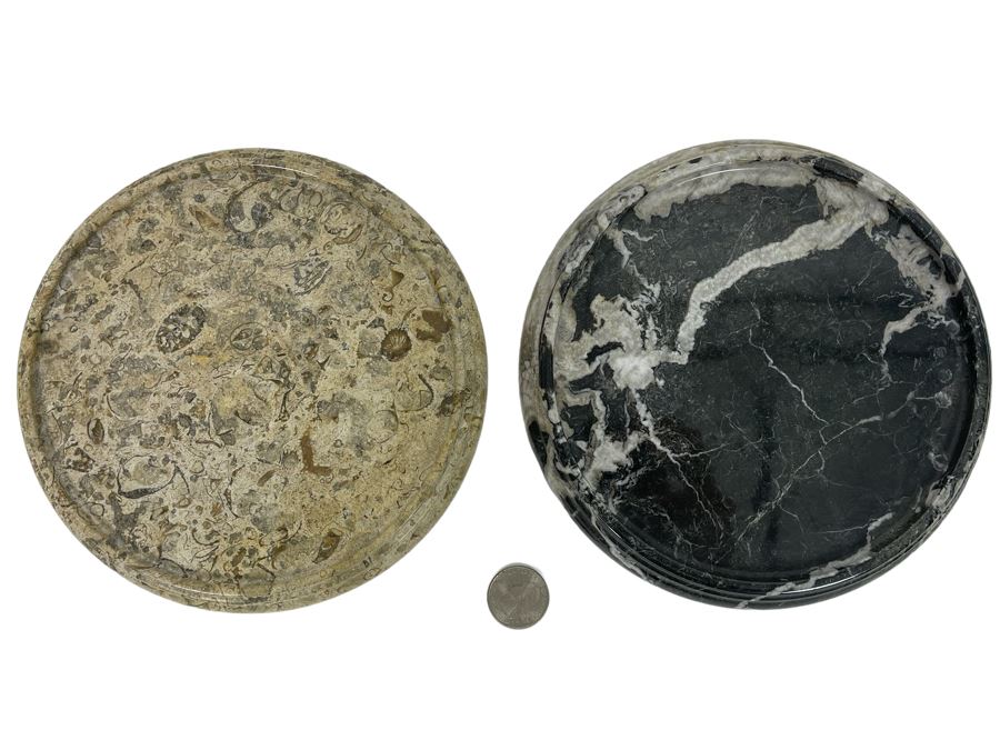Fossilized Stone And Black Marble Stands 7R