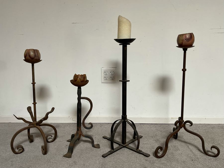 Set Of Four Wrought Iron Candle Holders Tallest Is 27H [Photo 2]