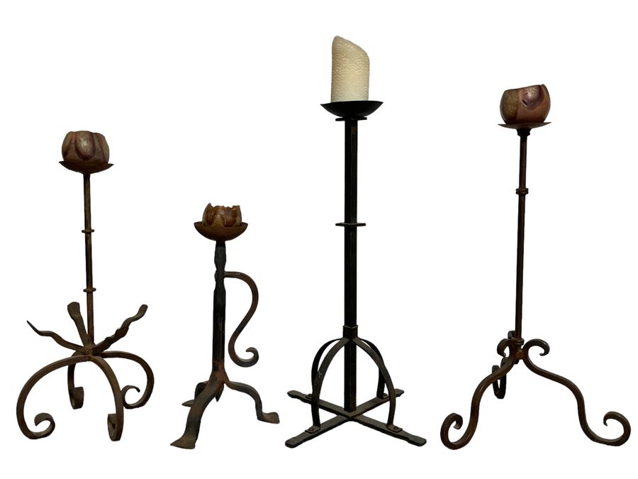 Set Of Four Wrought Iron Candle Holders Tallest Is 27H [Photo 1]
