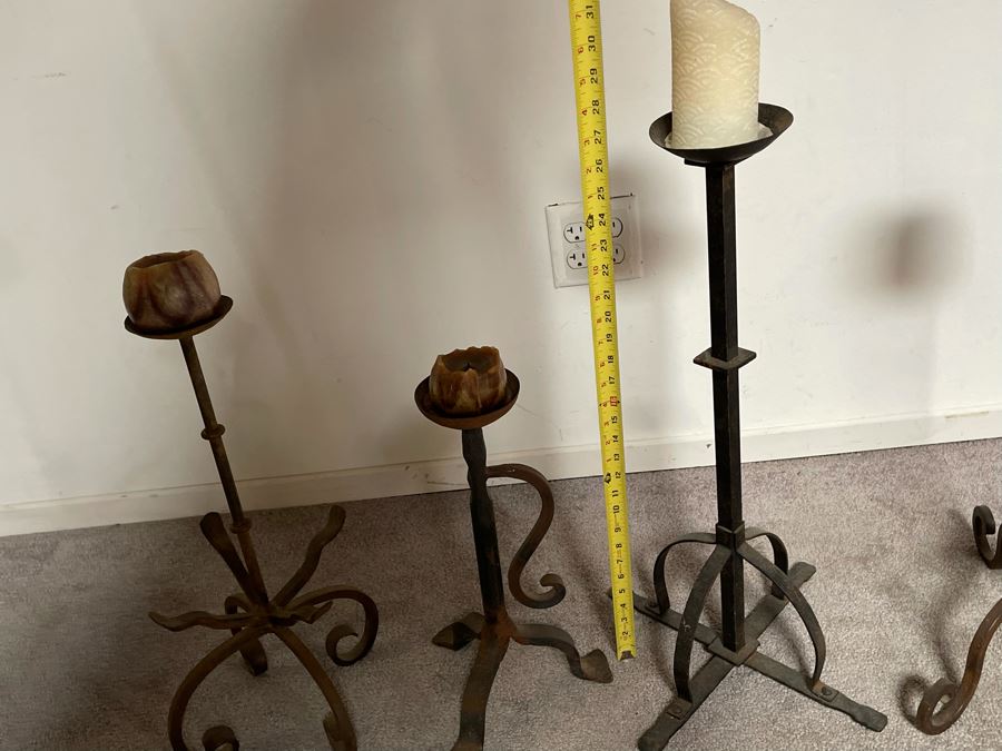 Set Of Four Wrought Iron Candle Holders Tallest Is 27H [Photo 3]