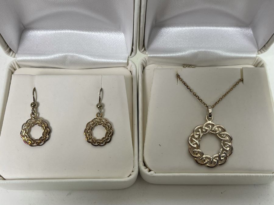 Irish Sterling Silver Pendant Necklace And Matching Earrings Set