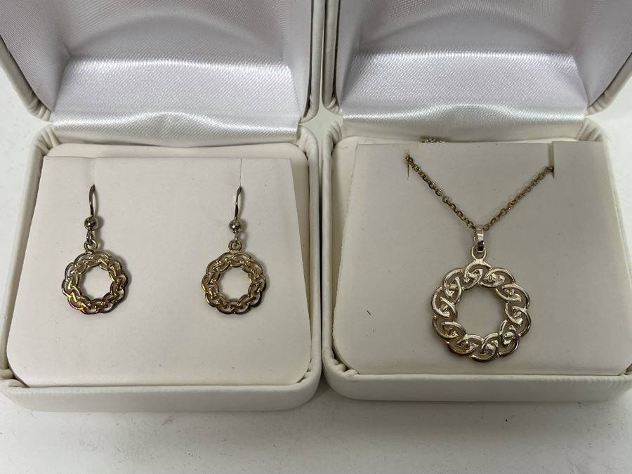 Irish Sterling Silver Pendant Necklace And Matching Earrings Set [Photo 2]