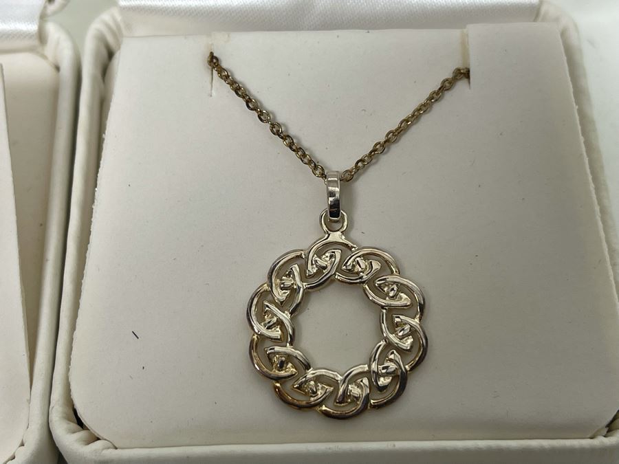 Irish Sterling Silver Pendant Necklace And Matching Earrings Set [Photo 3]