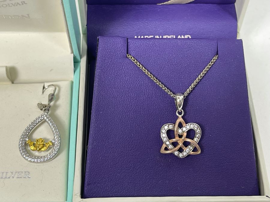 Irish Sterling Silver Earrings And Sterling Silver Necklace And Pendant [Photo 4]