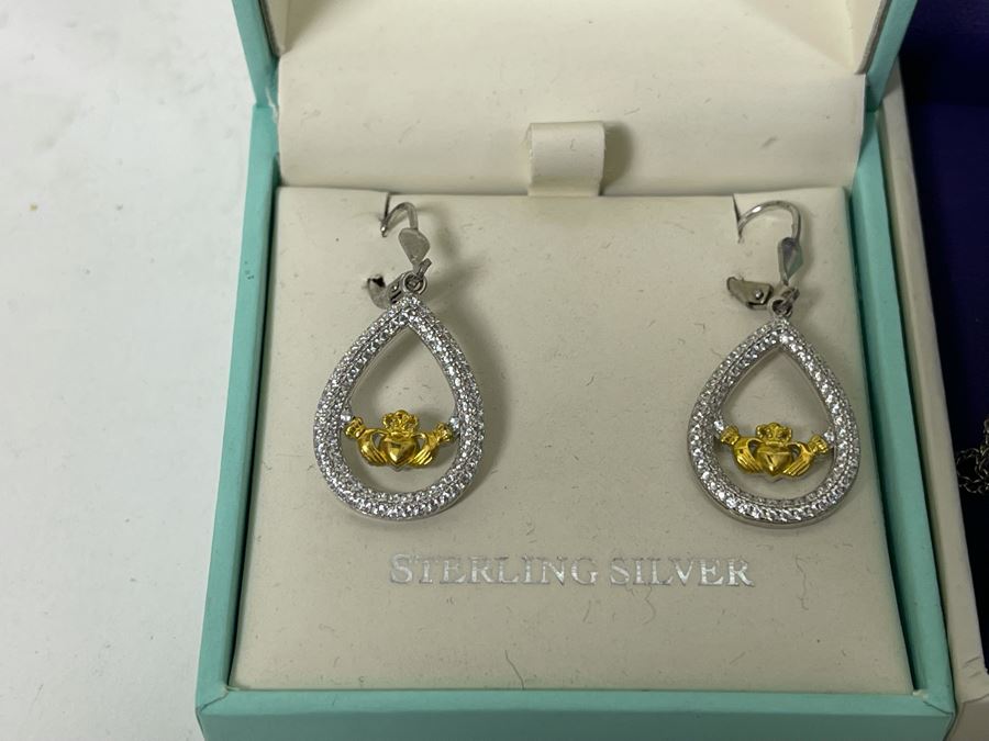 Irish Sterling Silver Earrings And Sterling Silver Necklace And Pendant [Photo 3]