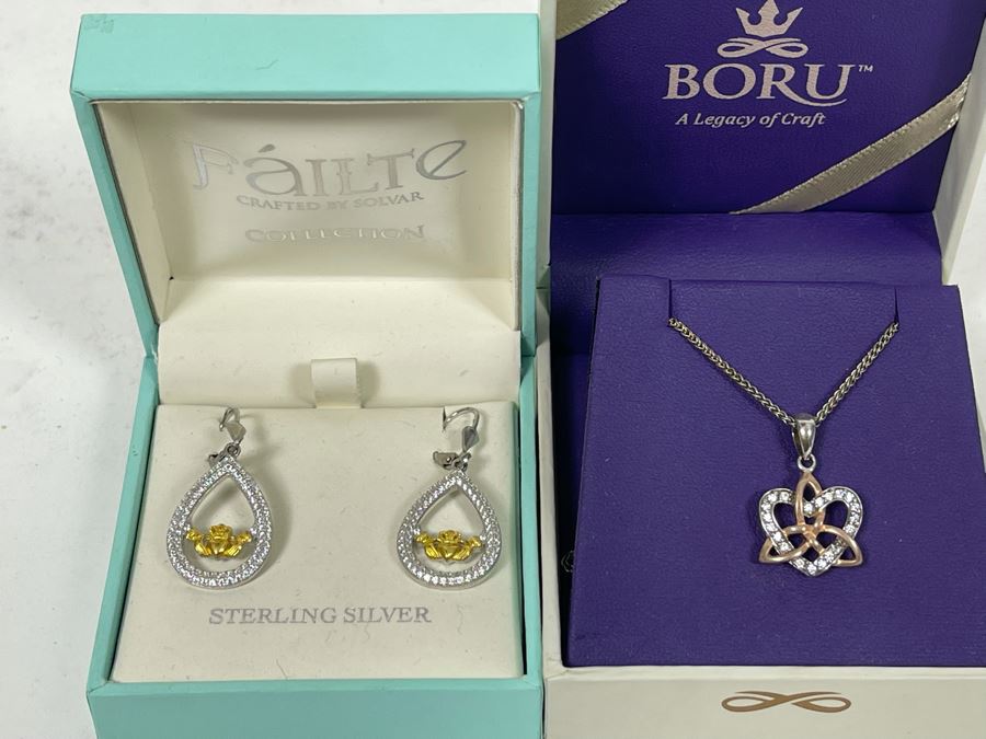 Irish Sterling Silver Earrings And Sterling Silver Necklace And Pendant [Photo 2]