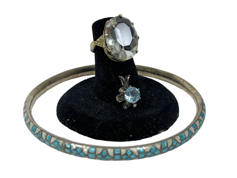 Russian 875 Silver Ring Size 4.25, Sterling Silver Aquamarine Pendant And Sterling Silver Bracelet 19g