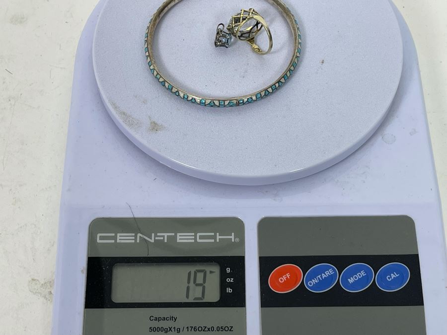 Russian 875 Silver Ring Size 4.25, Sterling Silver Aquamarine Pendant And Sterling Silver Bracelet 19g [Photo 7]