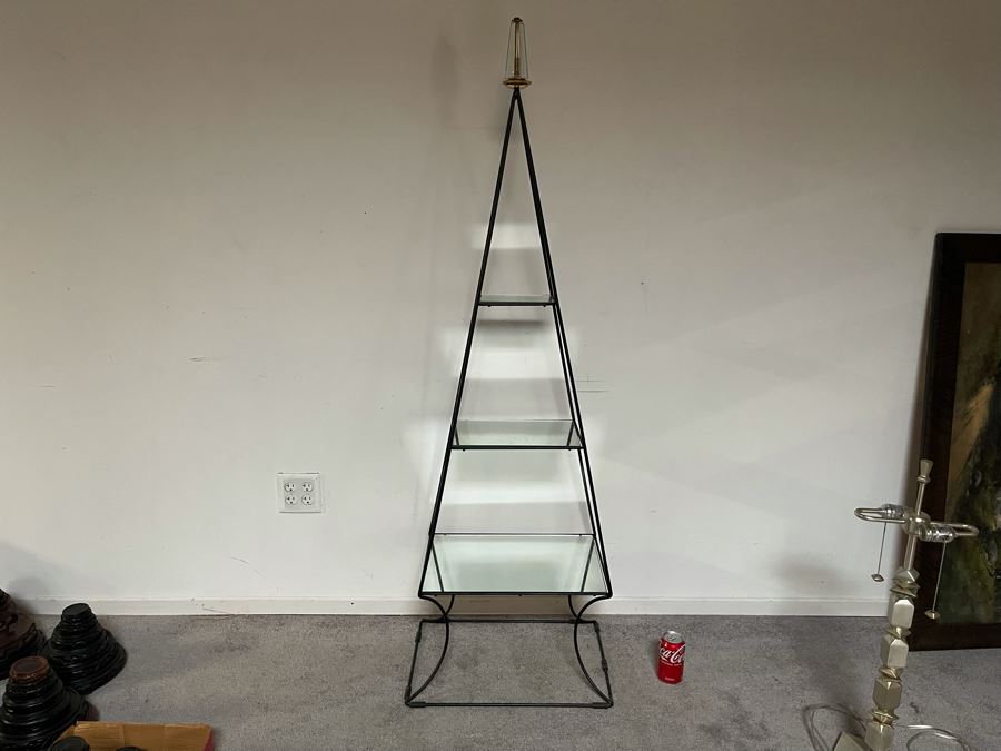 Modern Metal Etagere With Glass Shelves And Lucite Finial 21W X 14D X 64H [Photo 3]
