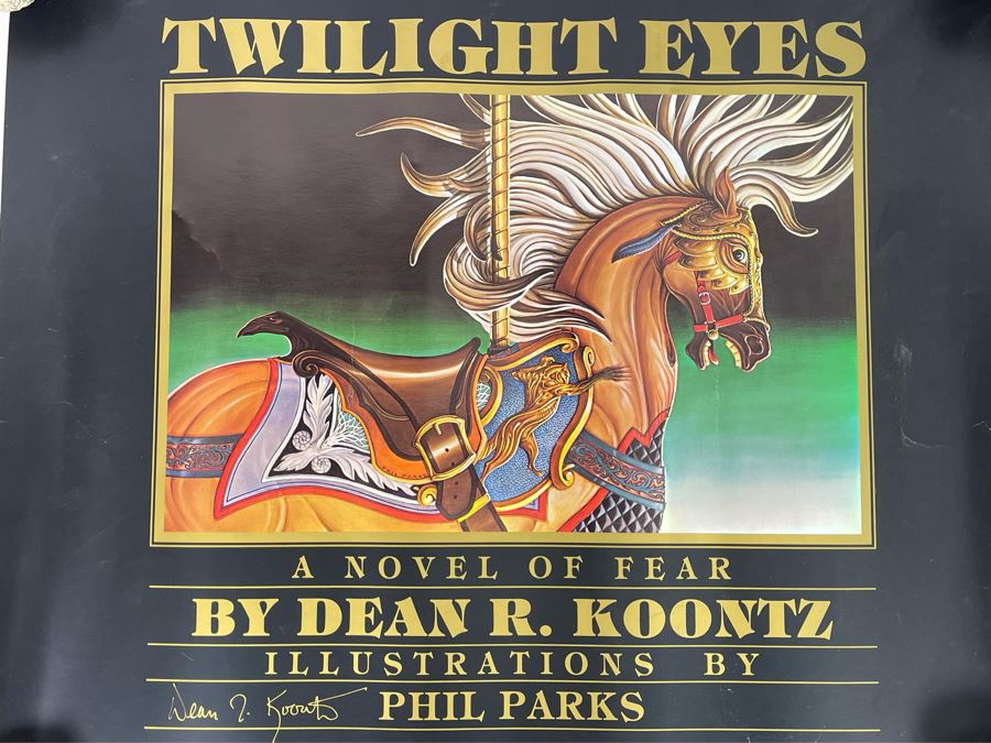 Hand Signed Dean R. Koontz Poster Promoting His Book Twilight Eyes With Illustrations By Phil Parks 20.5 X 18