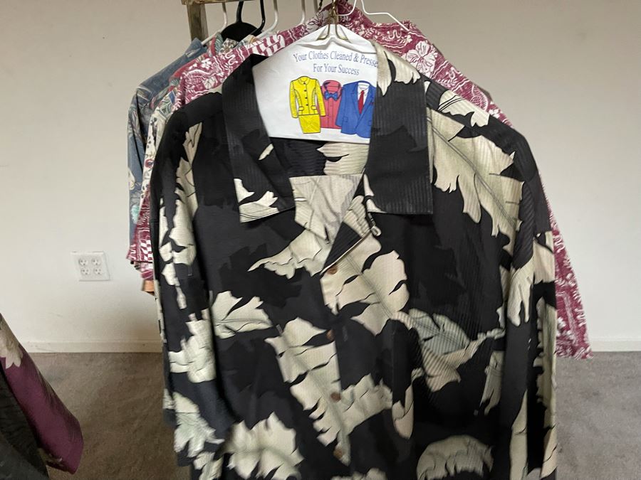 Collection Of 25 Hawaiian Button Up Shirts From Reyn Spooner And Tommy Bahama Mainly Size XL, Some L And XXL - Includes Chrome Clothing Rack [Photo 24]