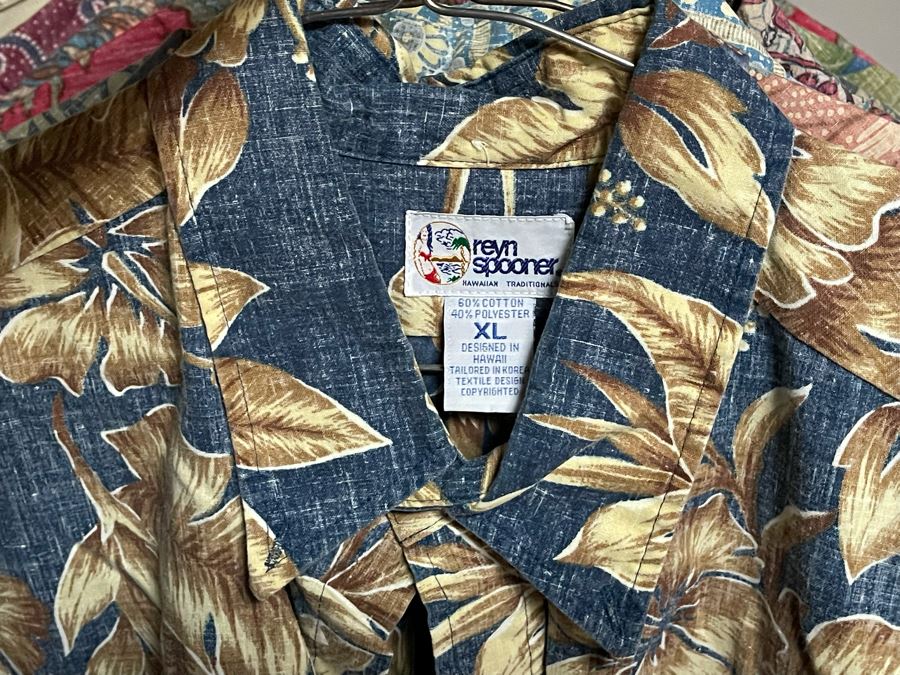Collection Of 25 Hawaiian Button Up Shirts From Reyn Spooner And Tommy Bahama Mainly Size XL, Some L And XXL - Includes Chrome Clothing Rack [Photo 8]