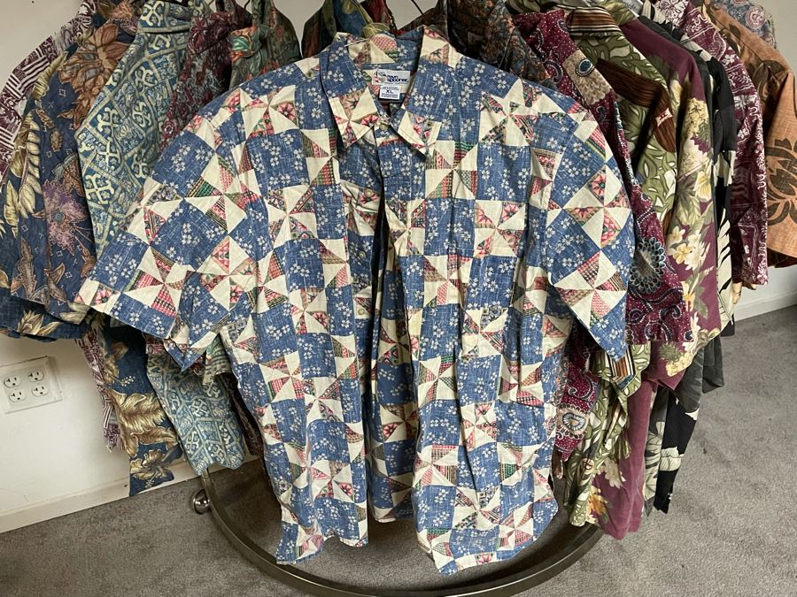 Collection Of 25 Hawaiian Button Up Shirts From Reyn Spooner And Tommy Bahama Mainly Size XL, Some L And XXL - Includes Chrome Clothing Rack [Photo 5]