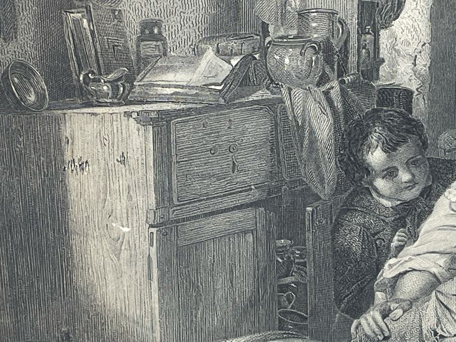 Vintage Etching Titled 'The Mitherless Bairn' 22 X 16 Framed 32 X 26 [Photo 15]