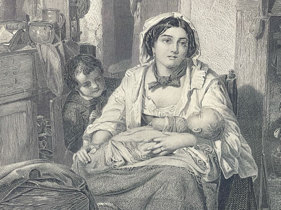 Vintage Etching Titled 'The Mitherless Bairn' 22 X 16 Framed 32 X 26 [Photo 8]