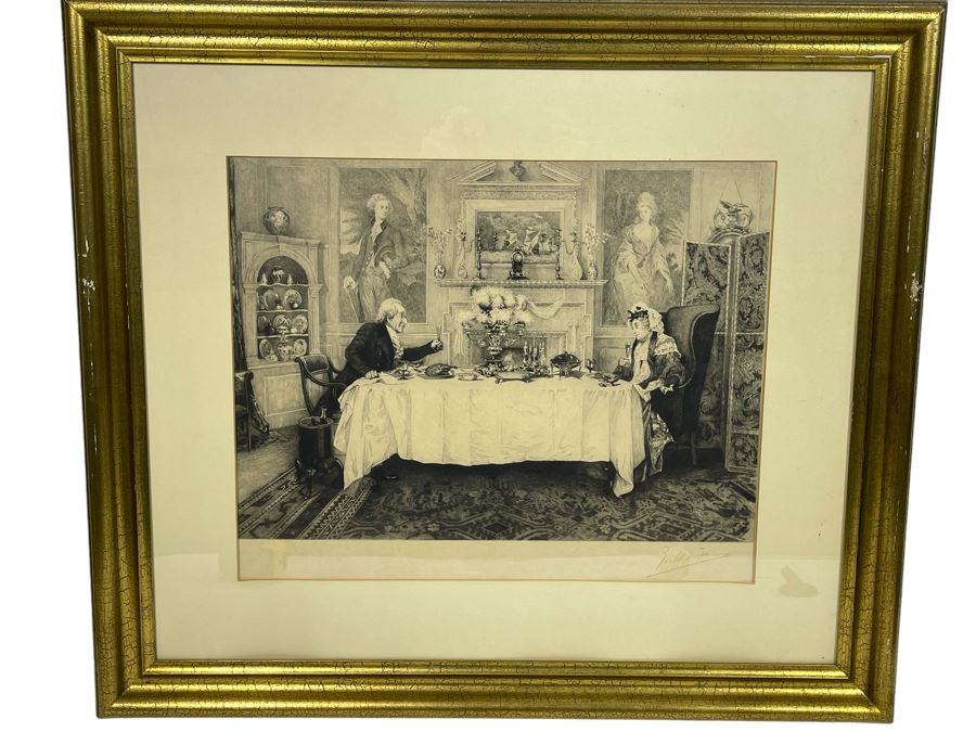 Vintage Etching Titled 'Darby And Joan' Signed Lower Right Corner 19 X 16 Framed 30.5 X 27 [Photo 2]